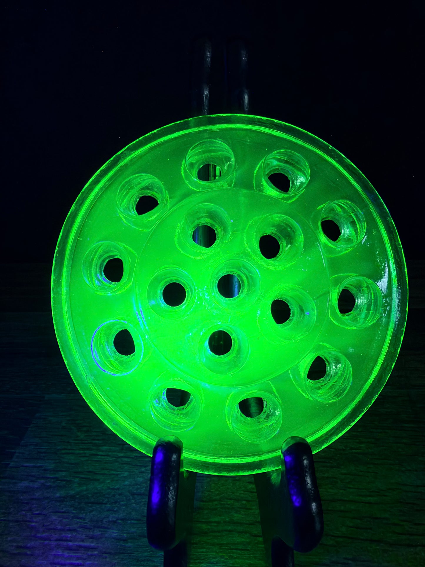 Uranium Glass 16 Hole Flower Frog