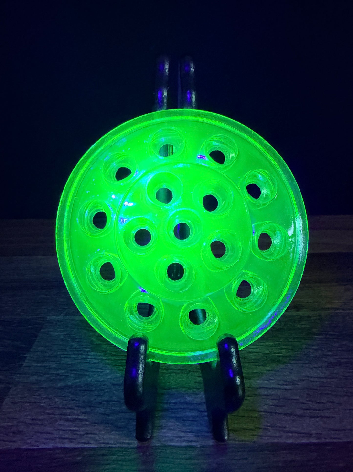 Uranium Glass 16 Hole Flower Frog