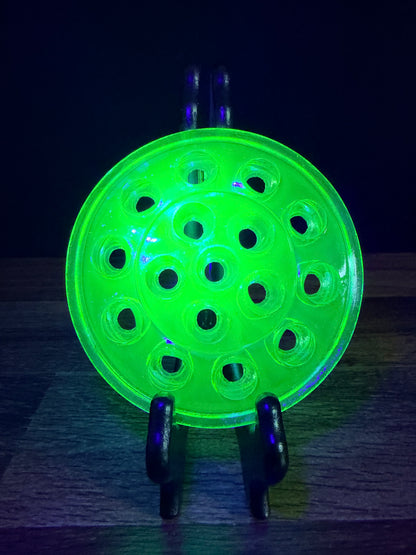 Uranium Glass 16 Hole Flower Frog