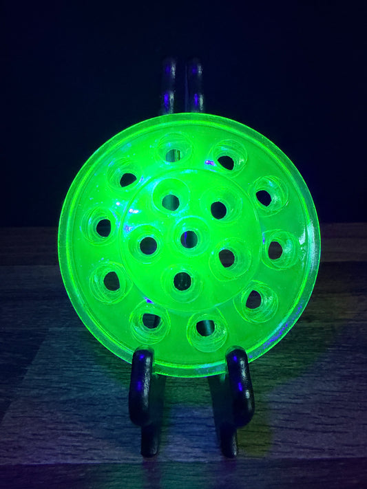 Uranium Glass 16 Hole Flower Frog