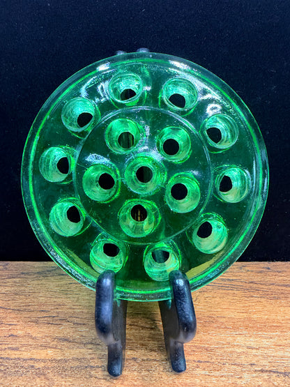 Uranium Glass 16 Hole Flower Frog