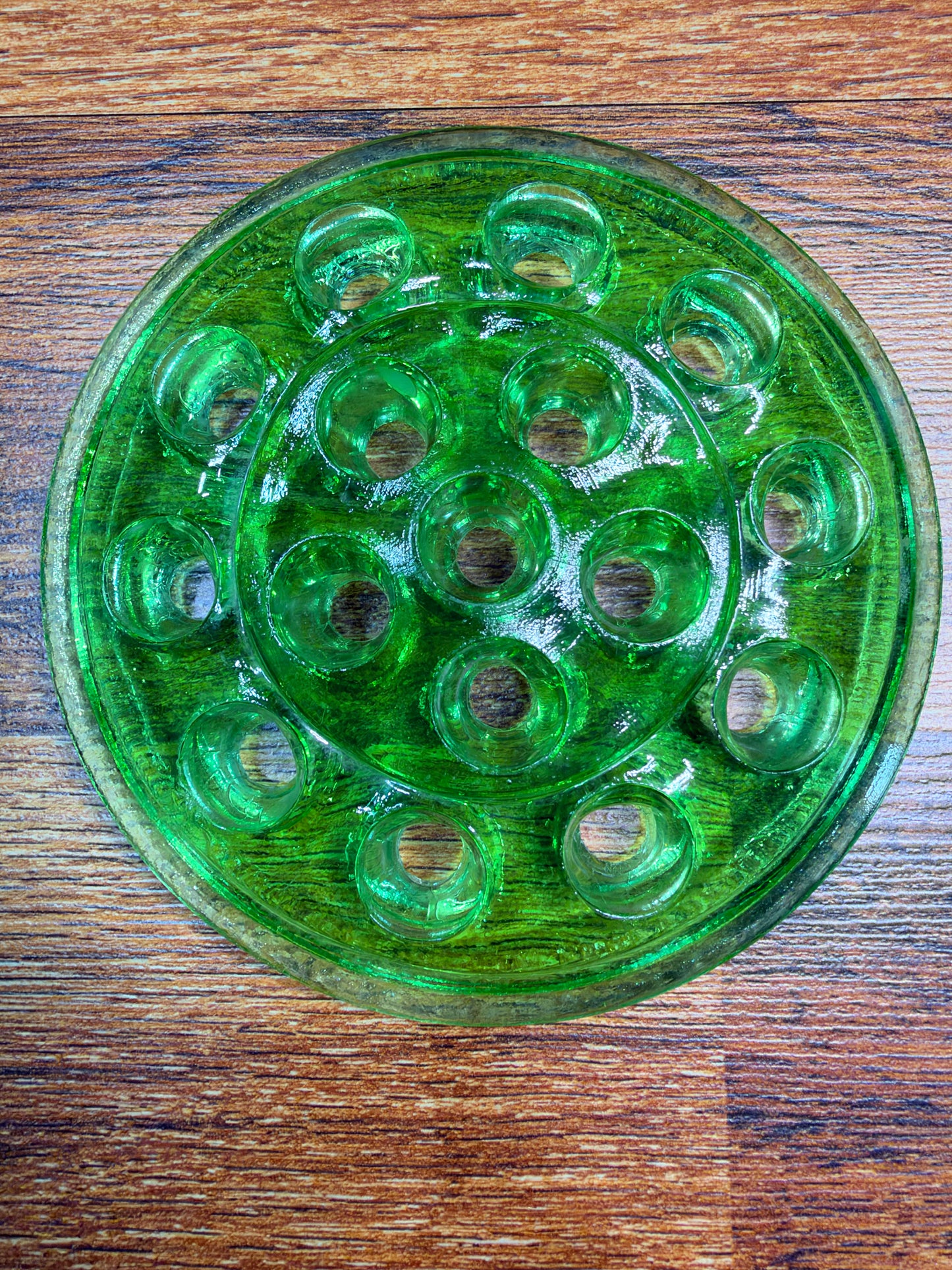 Uranium Glass 16 Hole Flower Frog