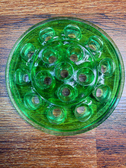 Uranium Glass 16 Hole Flower Frog